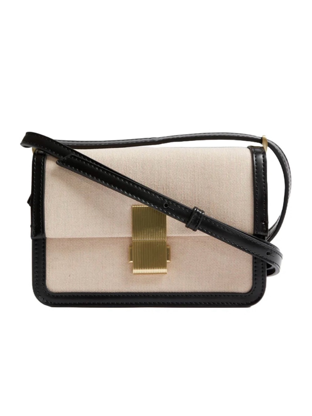 Canvas and Black Leather Trim M&S Crossbody Bag with Gold Lock